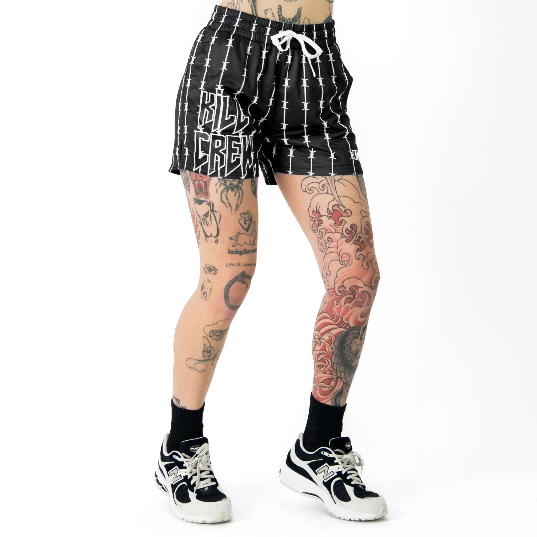 BARBWIRE MUAY THAI SHORTS (MID THIGH CUT) - BLACK / WHITE - Image 5