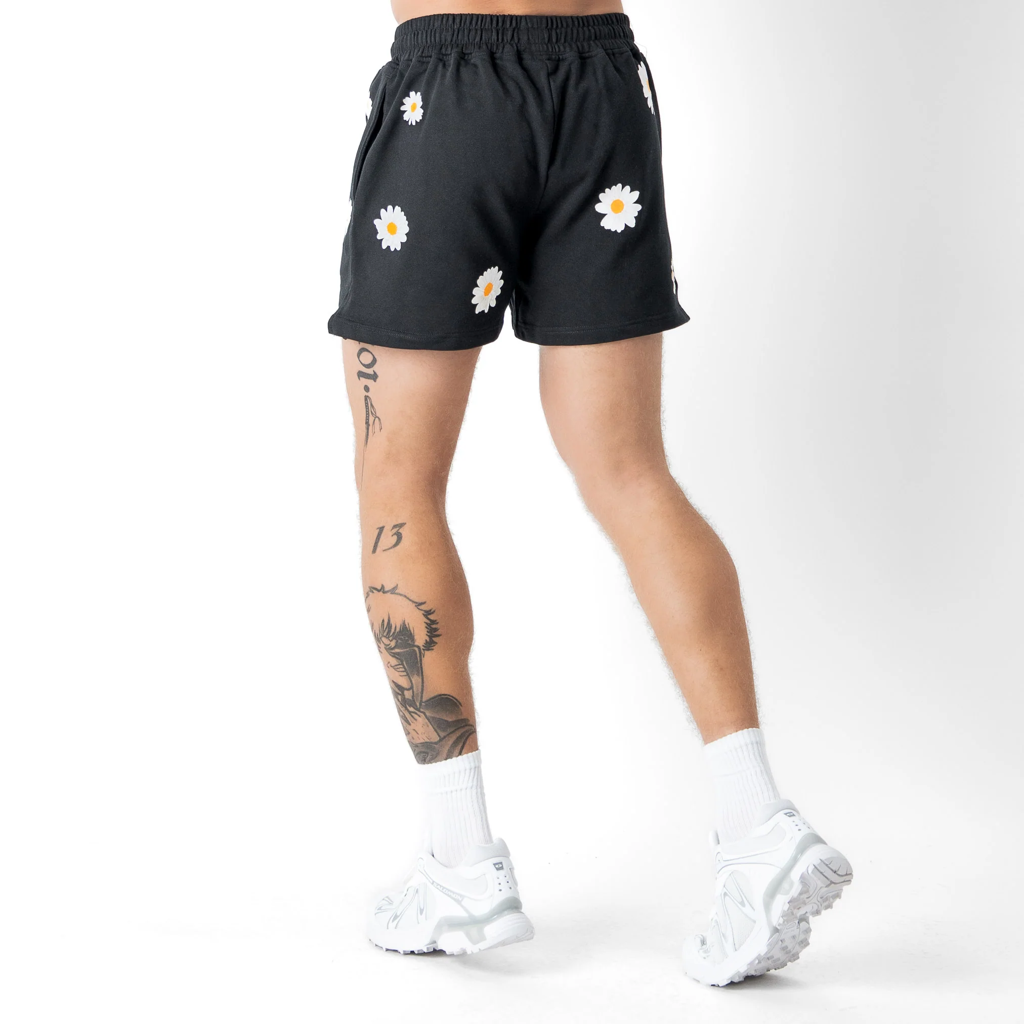 COTTON SHORTS (MID THIGH CUT) DAISY - BLACK - Image 4