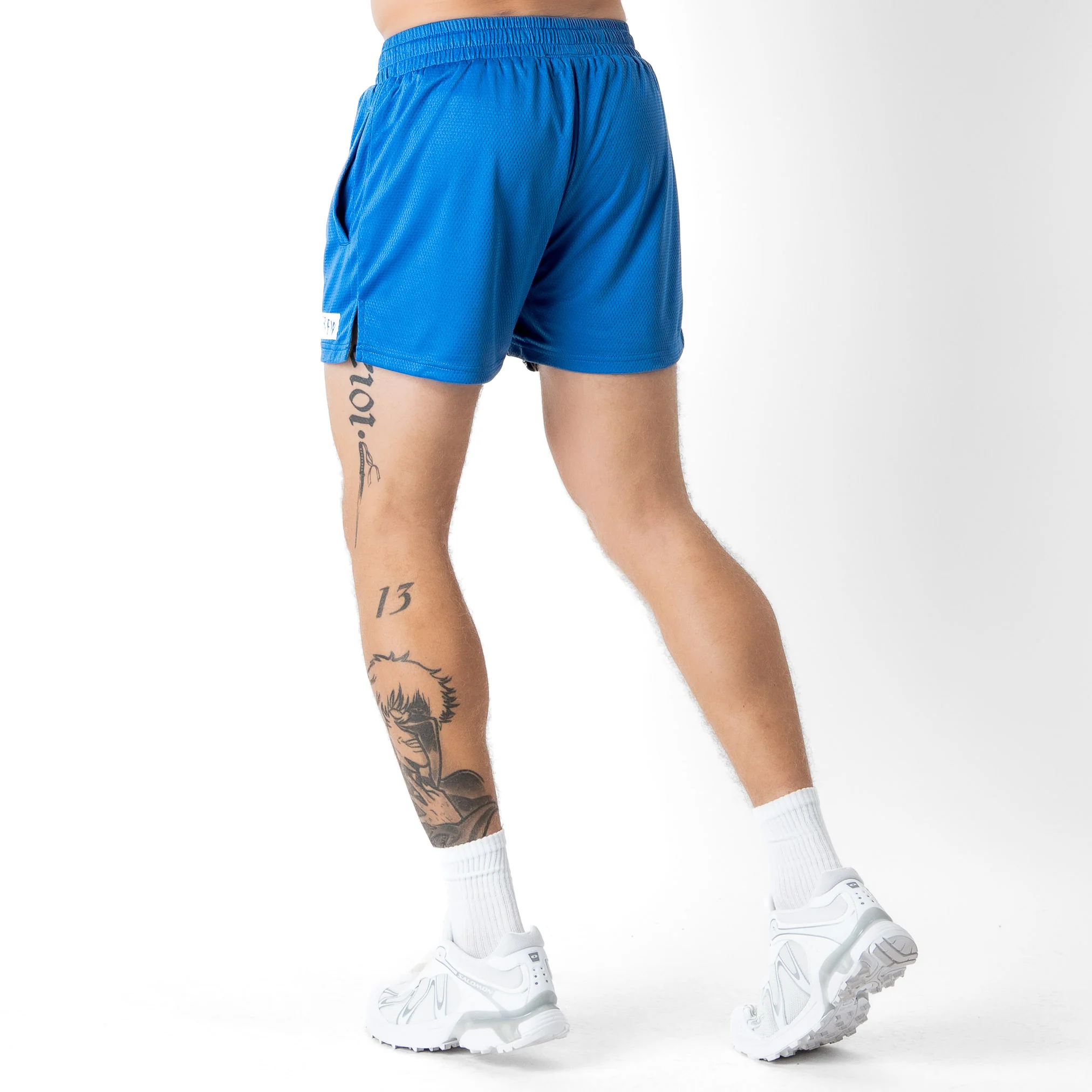MUAY THAI FLAME SHORTS (MID THIGH CUT) - BLUE / WHITE - Image 4