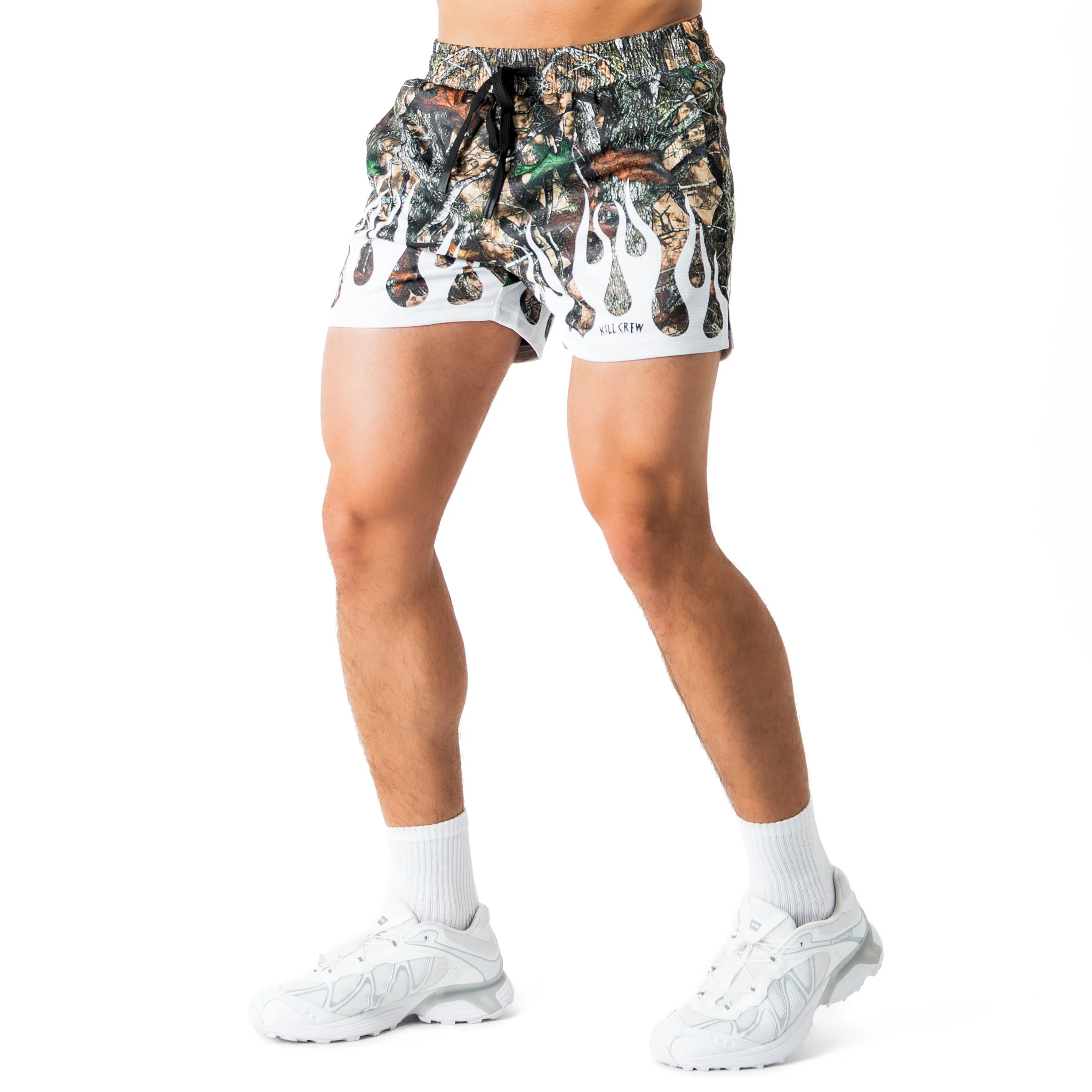 MUAY THAI SHORTS (MID THIGH CUT) WILDFIRE - WHITE - Image 3