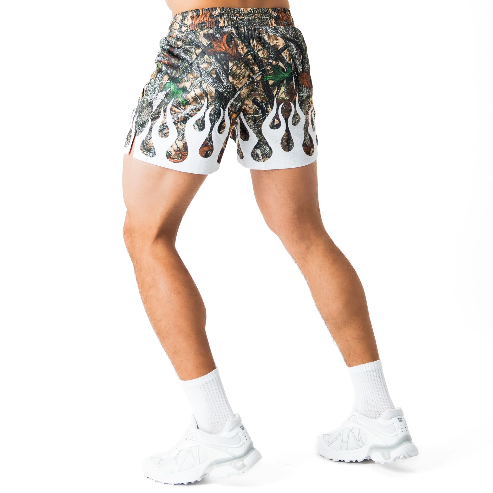 MUAY THAI SHORTS (MID THIGH CUT) WILDFIRE - WHITE - Image 4