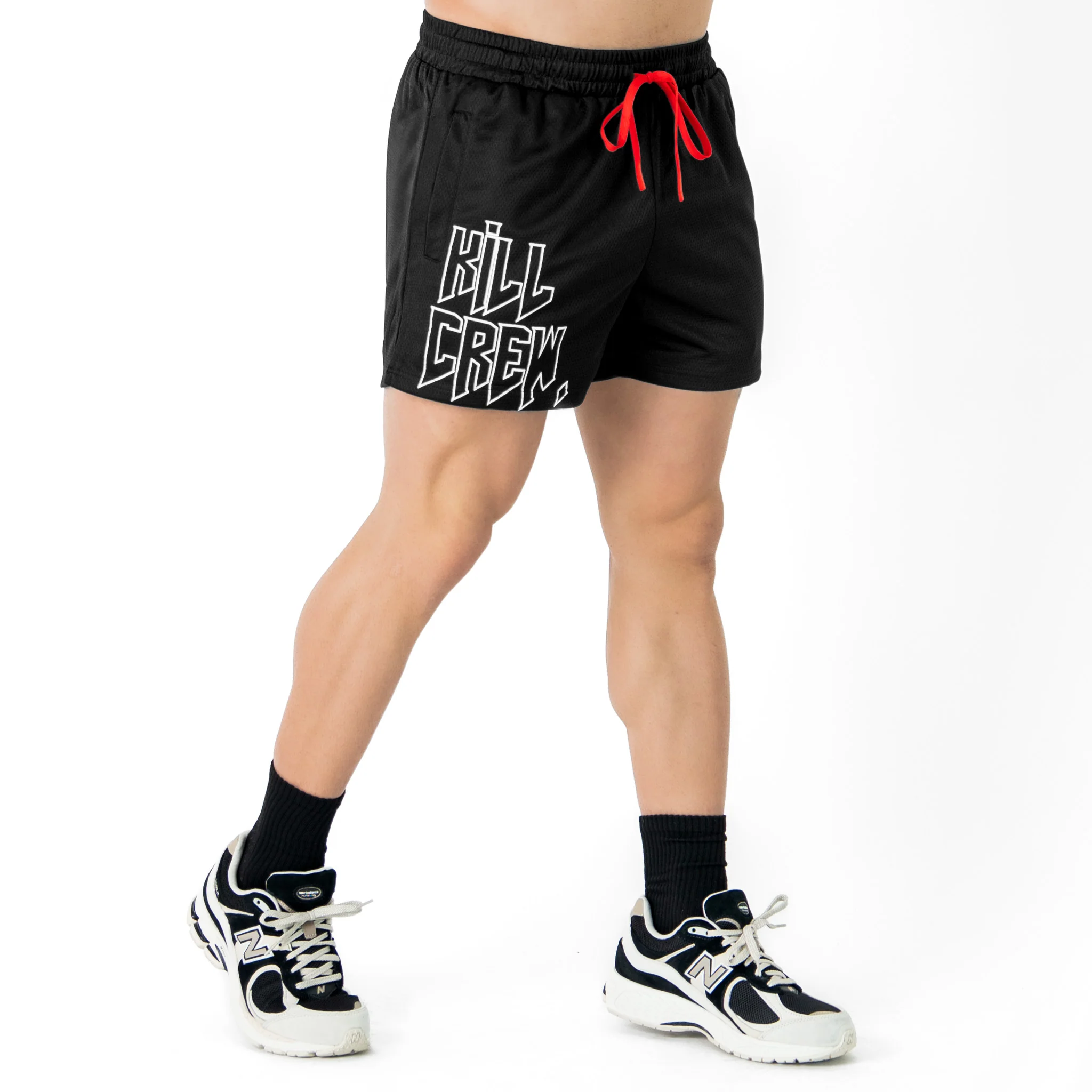 MUAY THAI SHORTS (MID THIGH CUT) - BLACK - Image 3