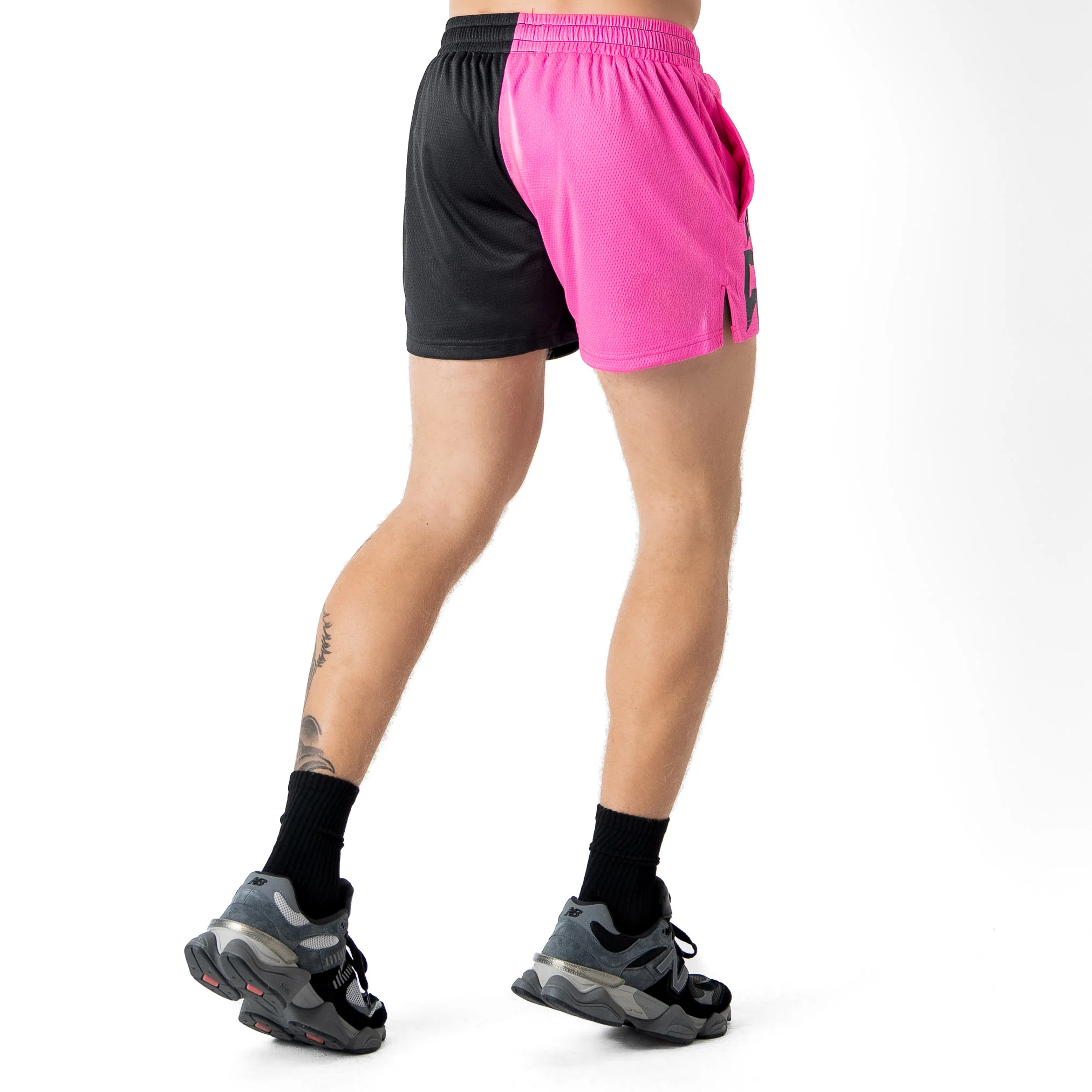 MUAY THAI SHORTS (MID THIGH CUT) 2 TONE - BLACK / PINK - Image 4