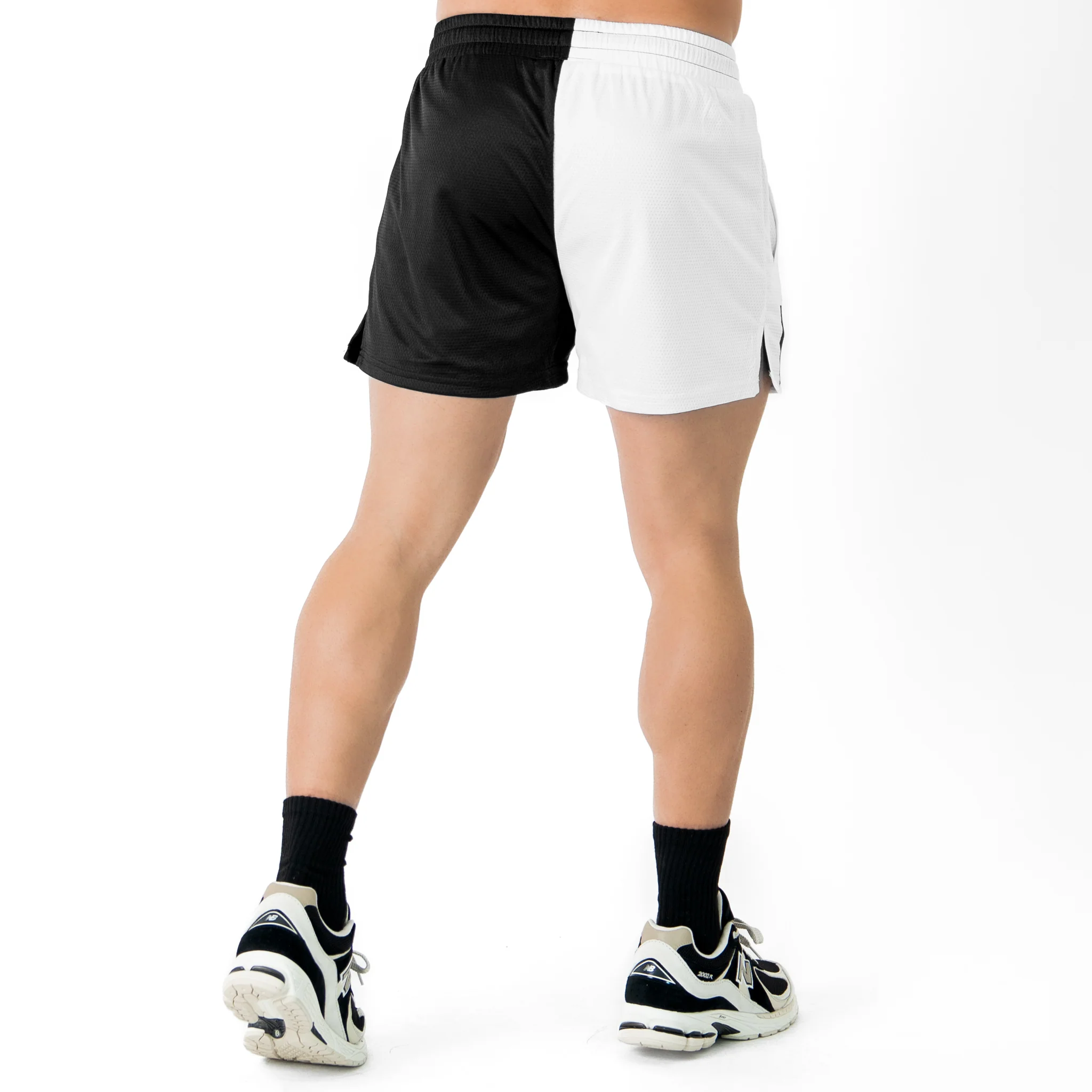 MUAY THAI SHORTS (MID THIGH CUT) 2 TONE - BLACK / WHITE - Image 4