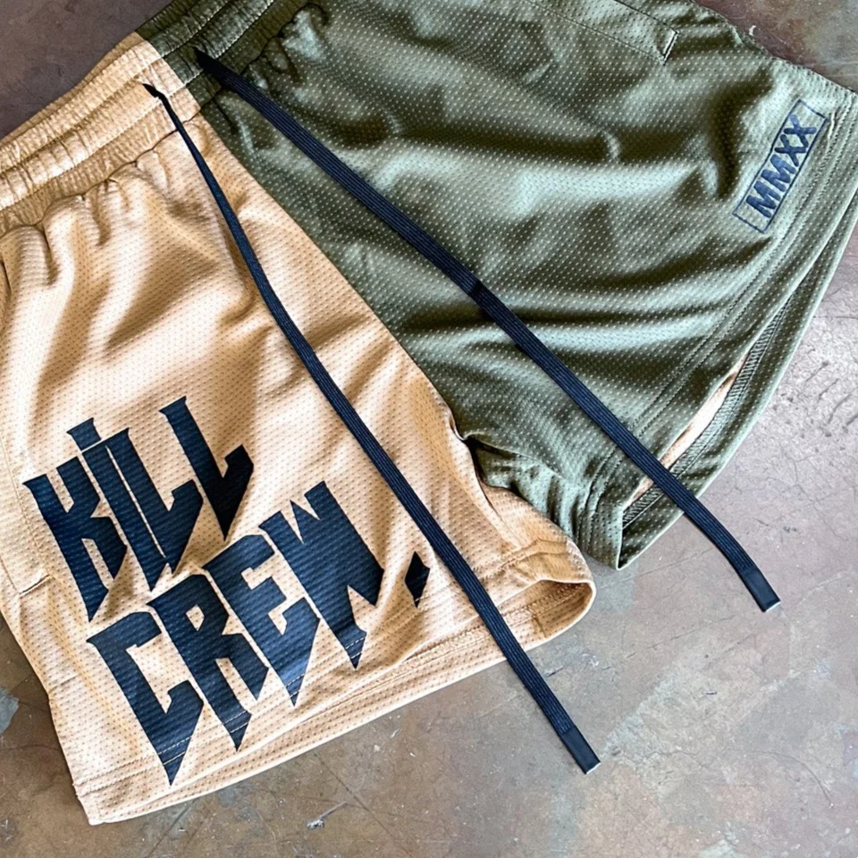 MUAY THAI SHORTS (MID THIGH CUT) 2 TONE - SAND / OLIVE - Image 3