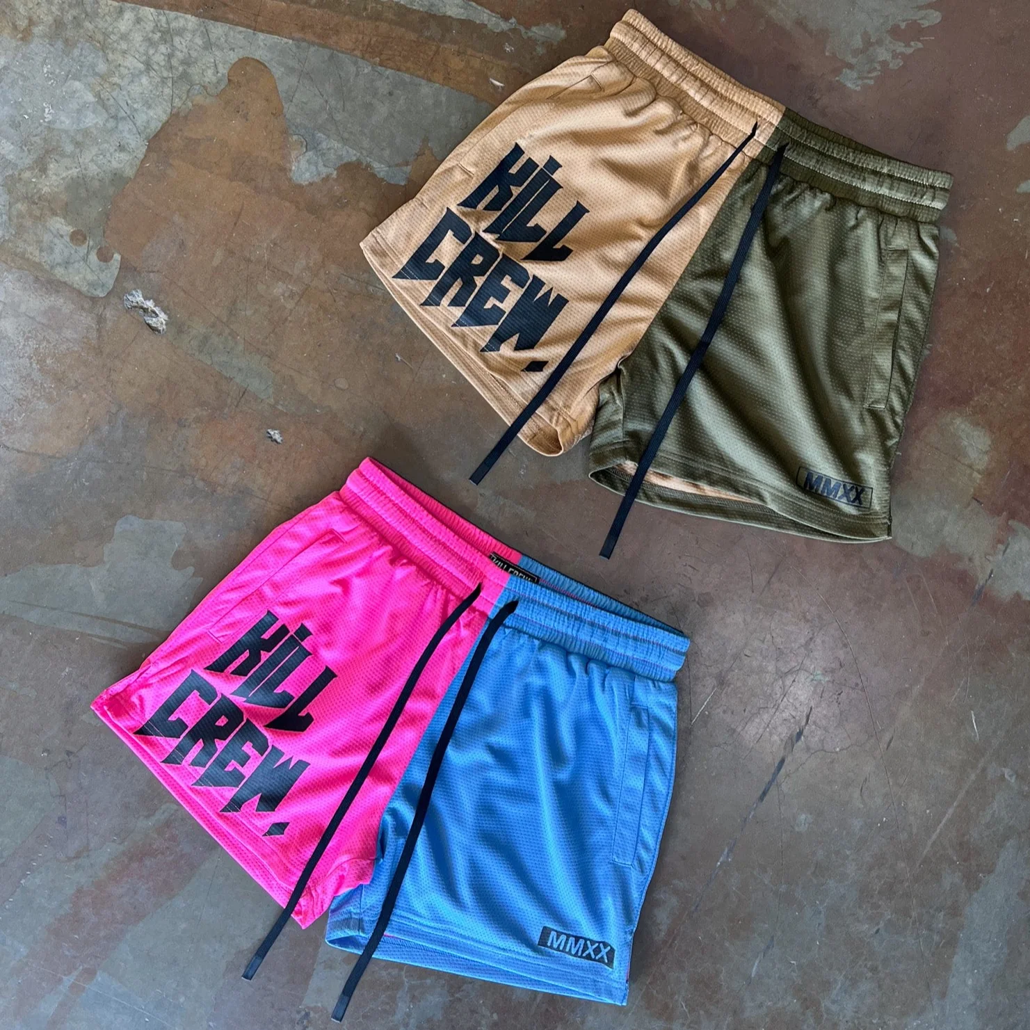 MUAY THAI SHORTS (MID THIGH CUT) 2 TONE - SAND / OLIVE - Image 4