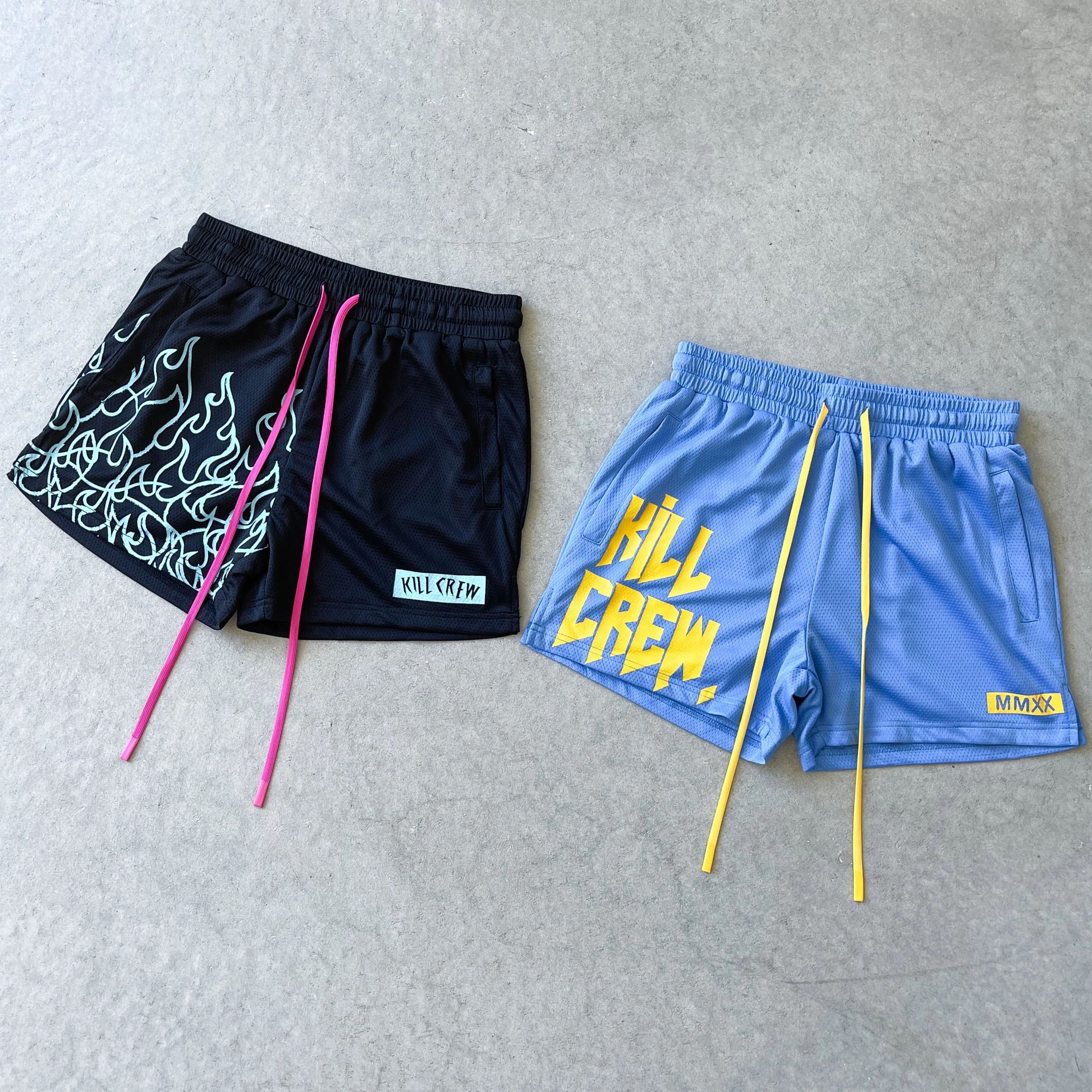 MUAY THAI SHORTS (MID THIGH CUT) - BLUE / YELLOW - Image 3