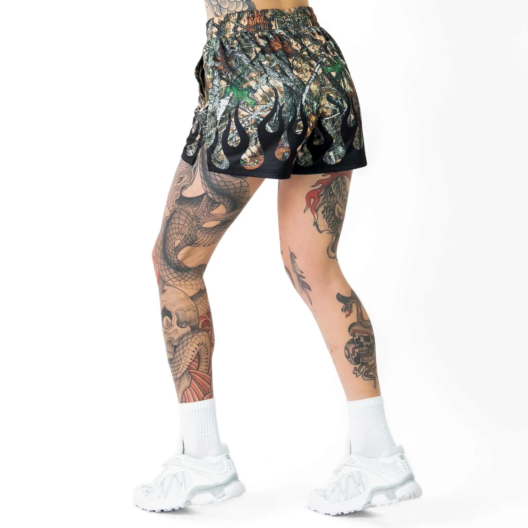 MUAY THAI SHORTS (MID THIGH CUT) WILDFIRE - BLACK - Image 6