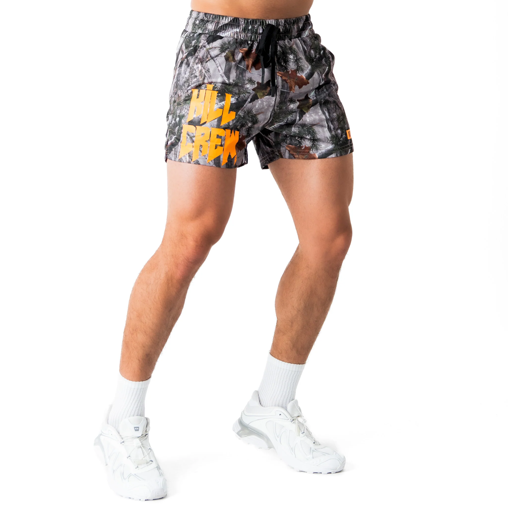 MUAY THAI SHORTS (MID THIGH CUT) - CAMO / ORANGE - Image 3