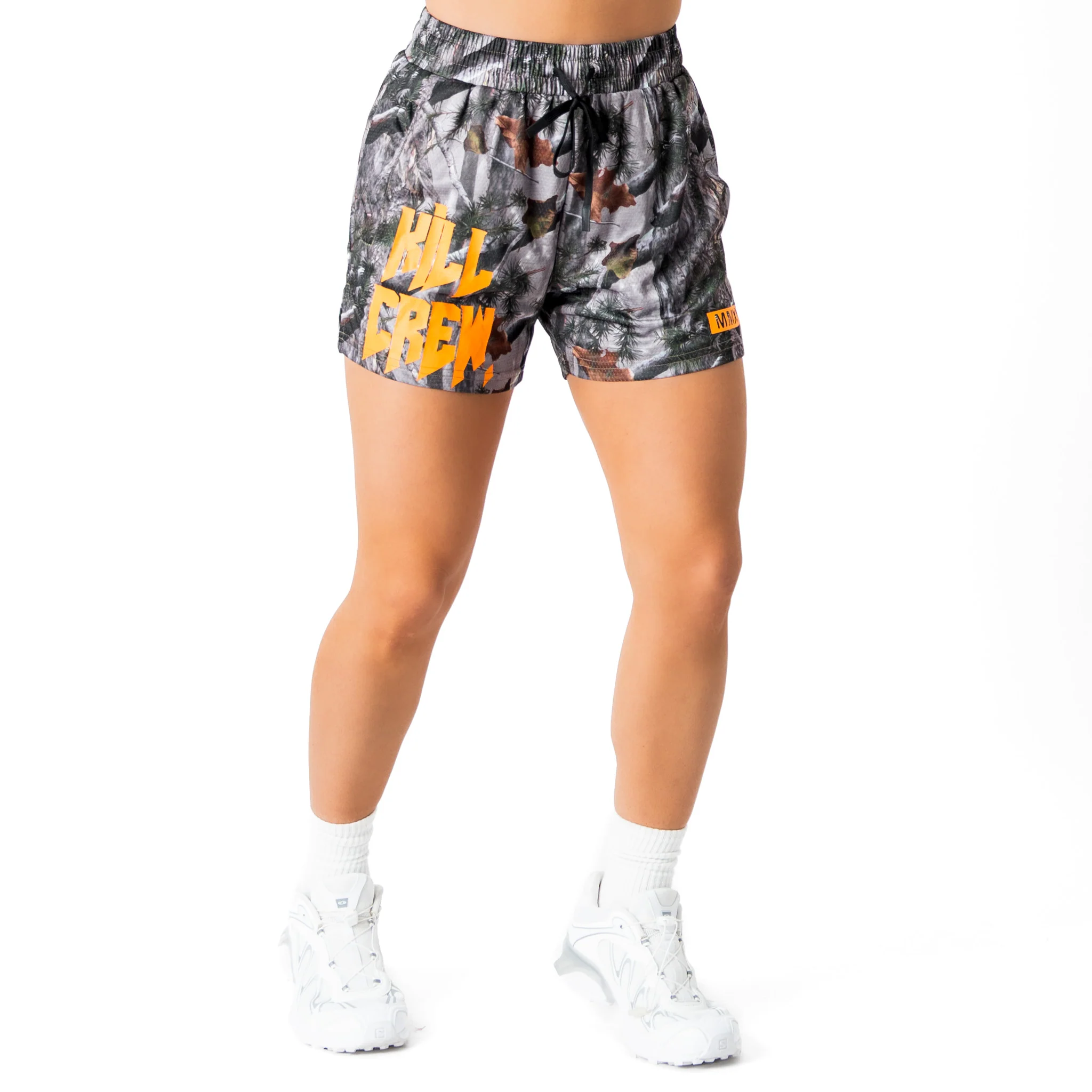 MUAY THAI SHORTS (MID THIGH CUT) - CAMO / ORANGE - Image 5