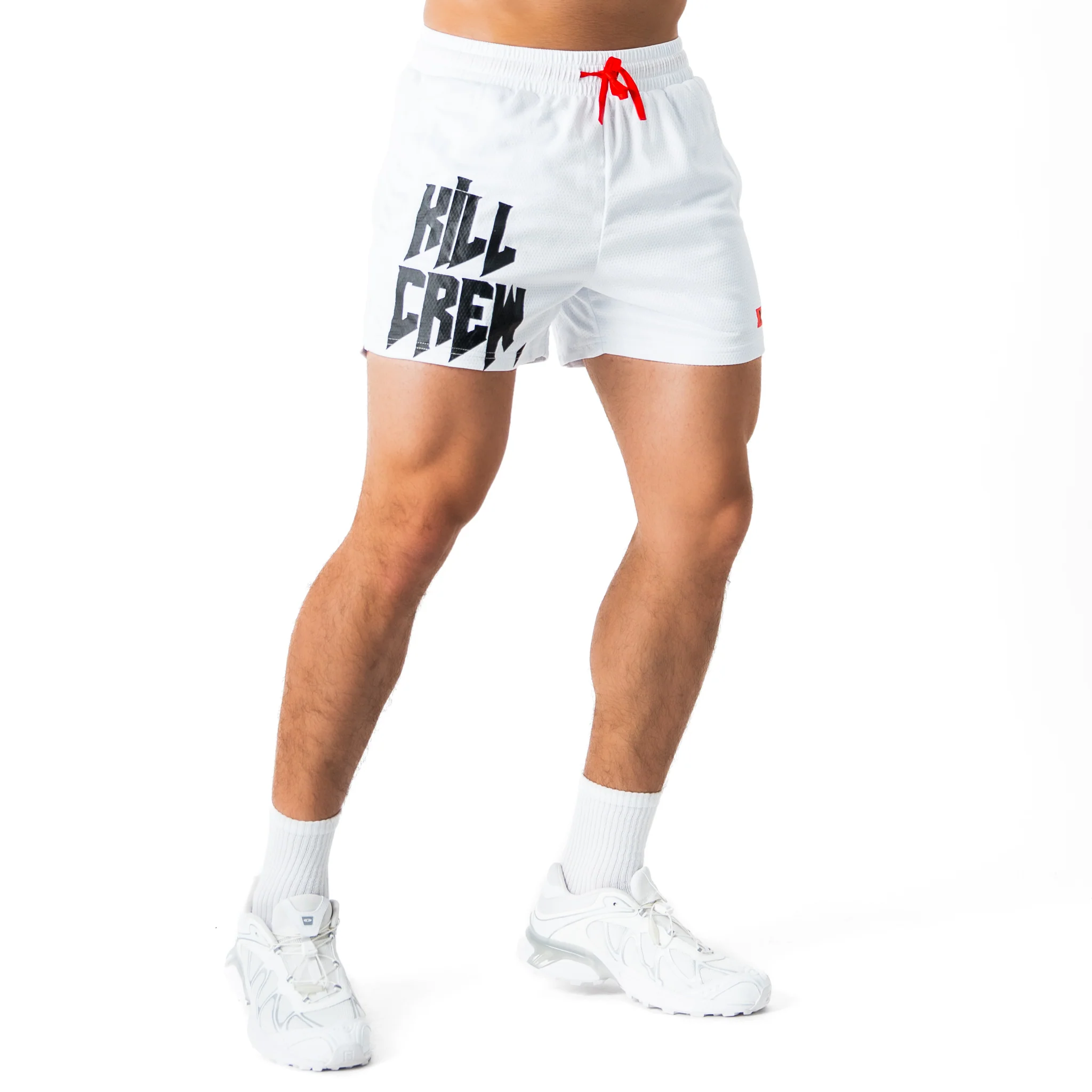 MUAY THAI SHORTS (MID THIGH CUT) - WHITE - Image 3
