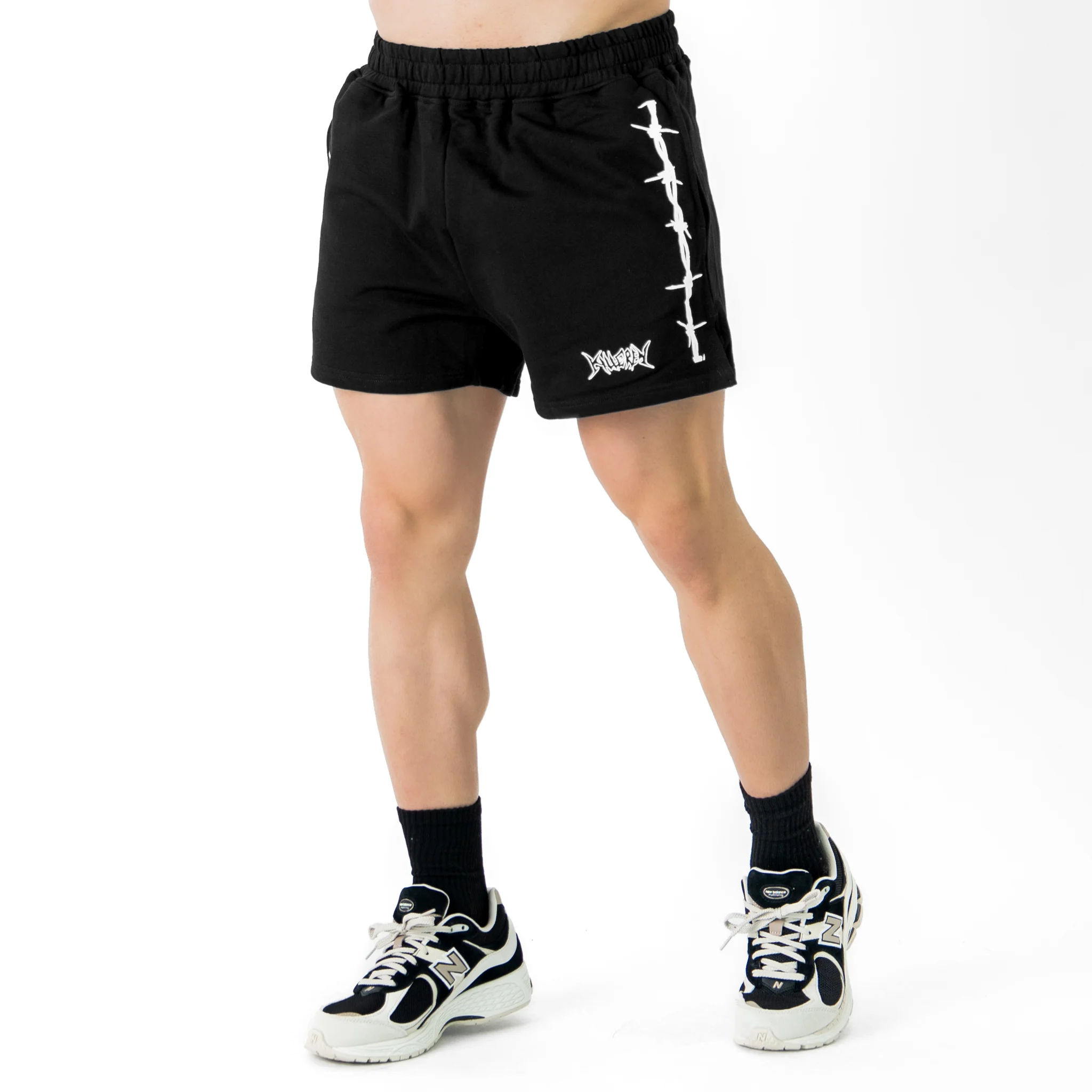 COTTON SHORTS (MID THIGH CUT) BARBWIRE - BLACK / WHITE - Image 3