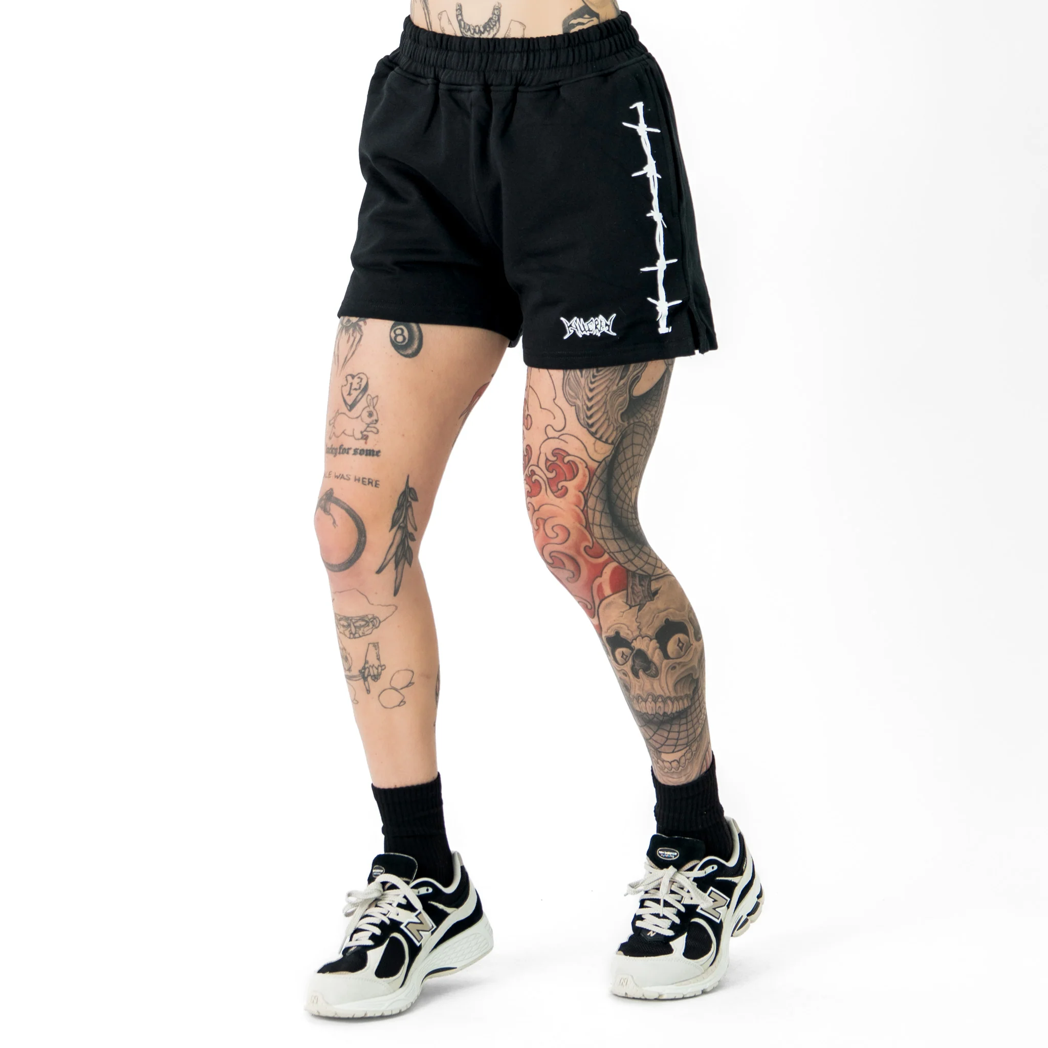 COTTON SHORTS (MID THIGH CUT) BARBWIRE - BLACK / WHITE - Image 5