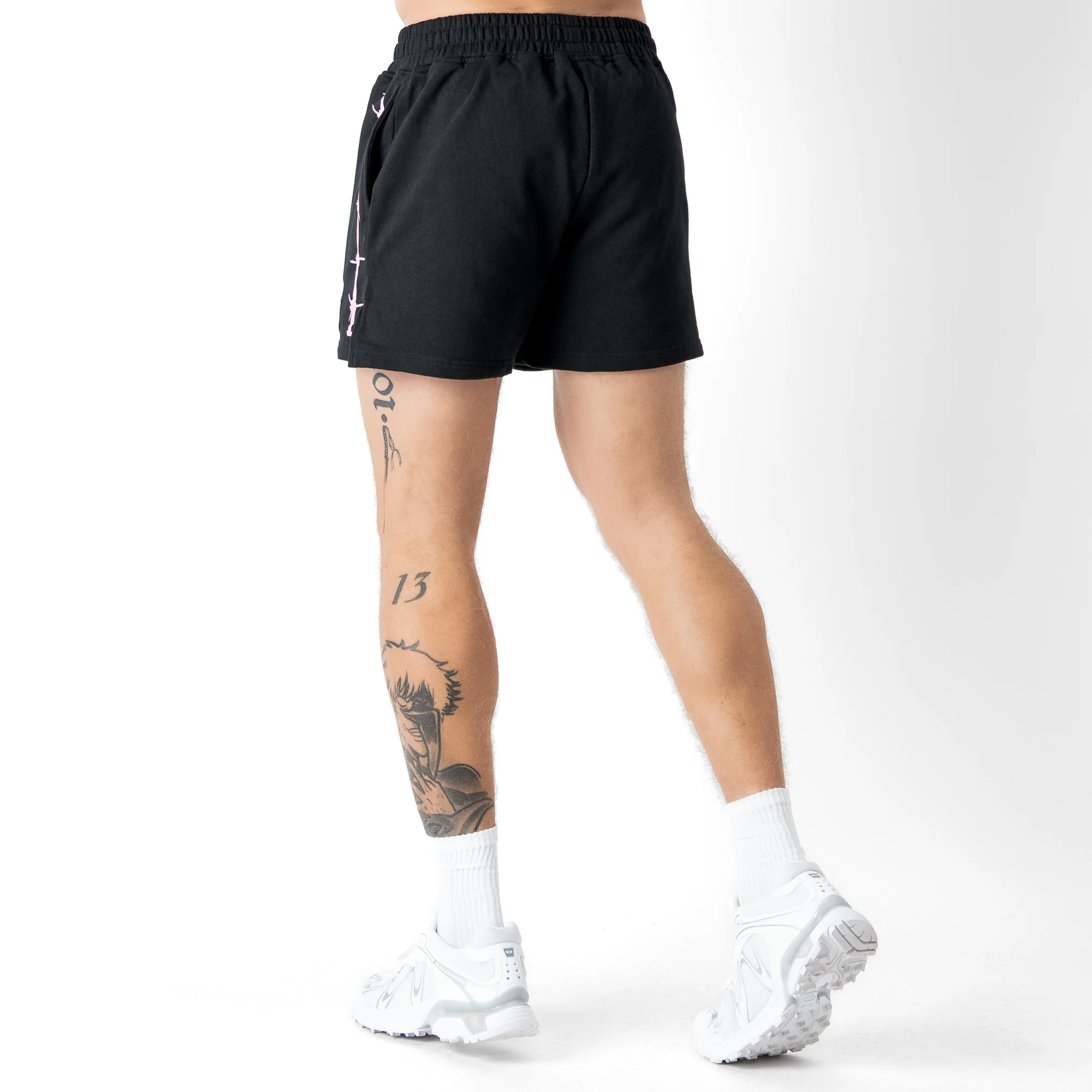 COTTON SHORTS (MID THIGH CUT) BARBWIRE - BLACK / PINK - Image 4