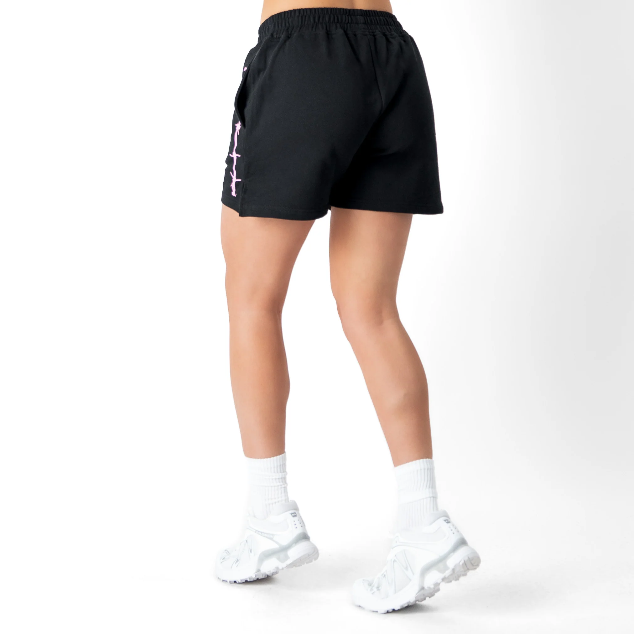 COTTON SHORTS (MID THIGH CUT) BARBWIRE - BLACK / PINK - Image 6