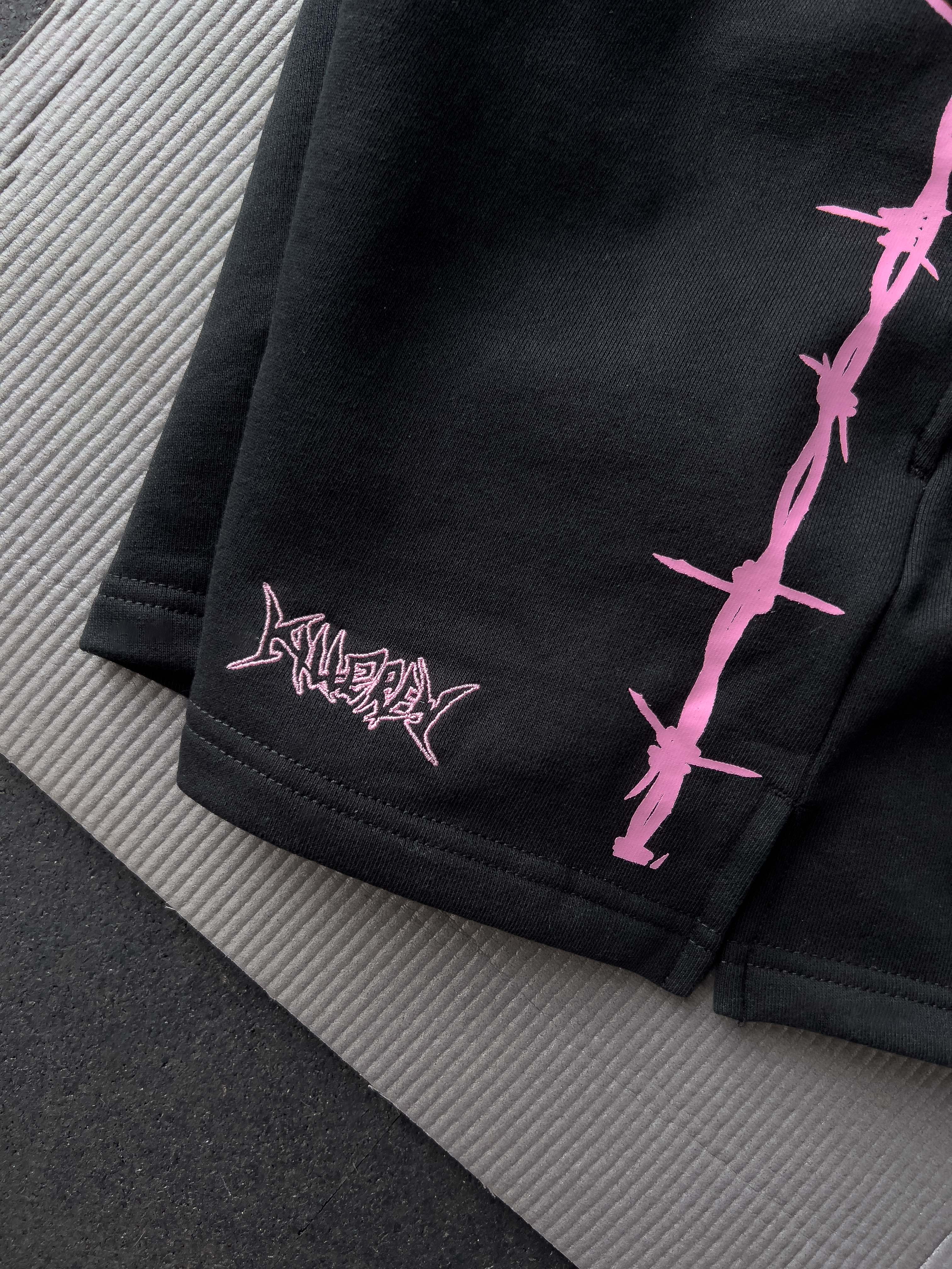 COTTON SHORTS (MID THIGH CUT) BARBWIRE - BLACK / PINK - Image 7