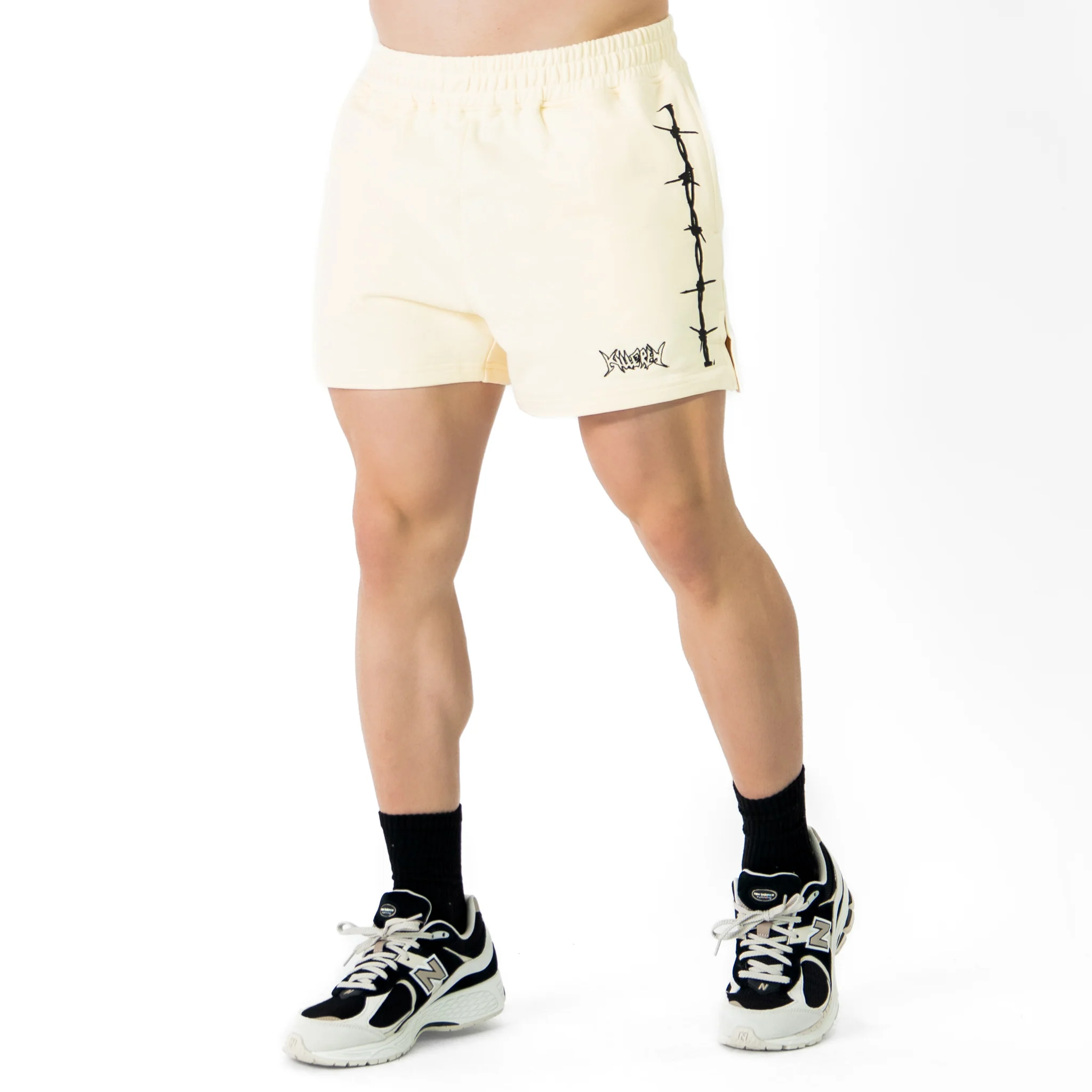 COTTON SHORTS (MID THIGH CUT) BARBWIRE - CREAM / BLACK - Image 3