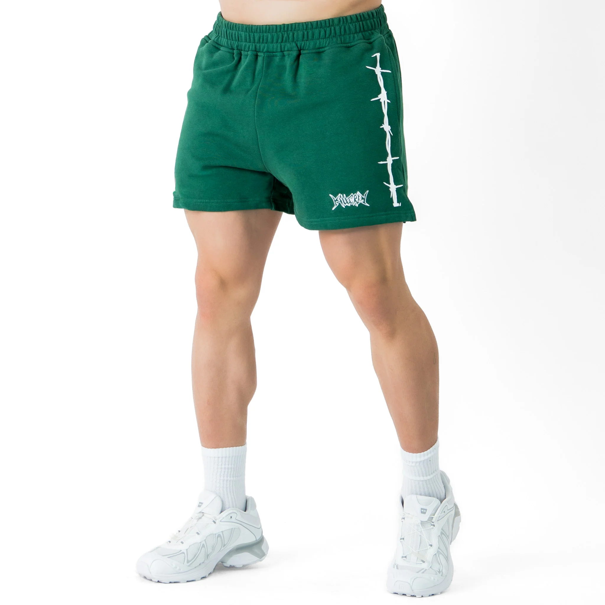 COTTON SHORTS (MID THIGH CUT) BARBWIRE - GREEN / WHITE - Image 3