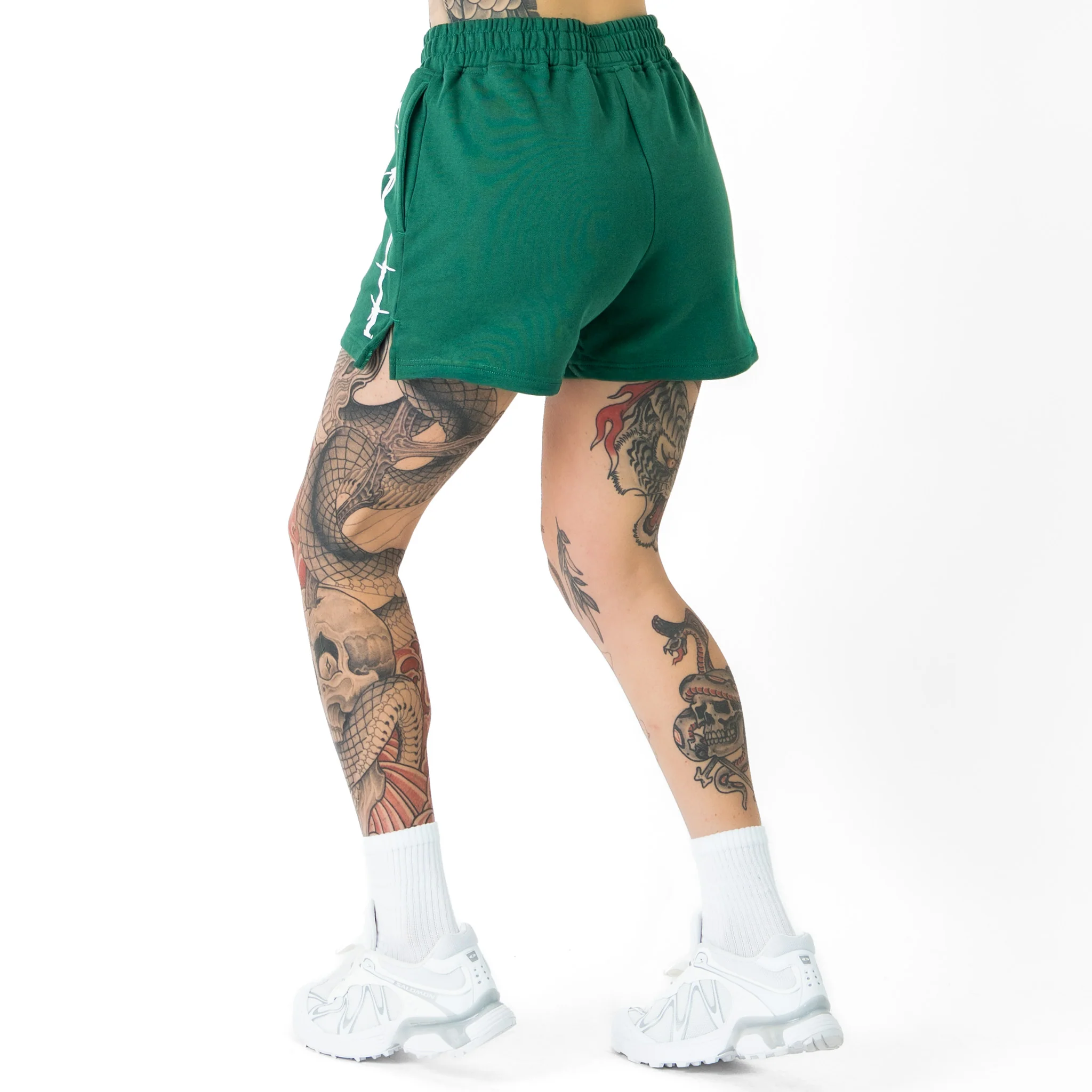 COTTON SHORTS (MID THIGH CUT) BARBWIRE - GREEN / WHITE - Image 6