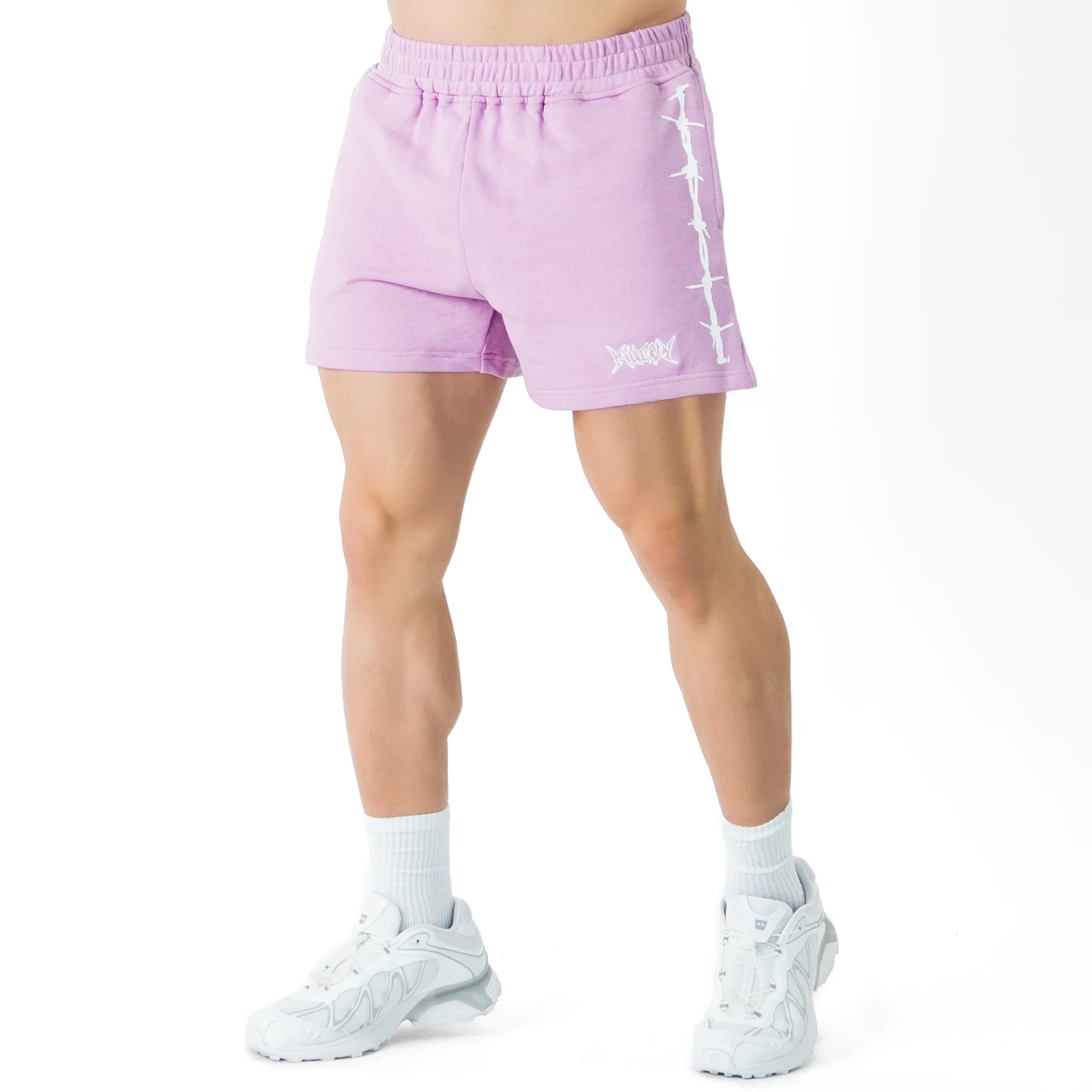 COTTON SHORTS (MID THIGH CUT) BARBWIRE - PINK / WHITE - Image 3