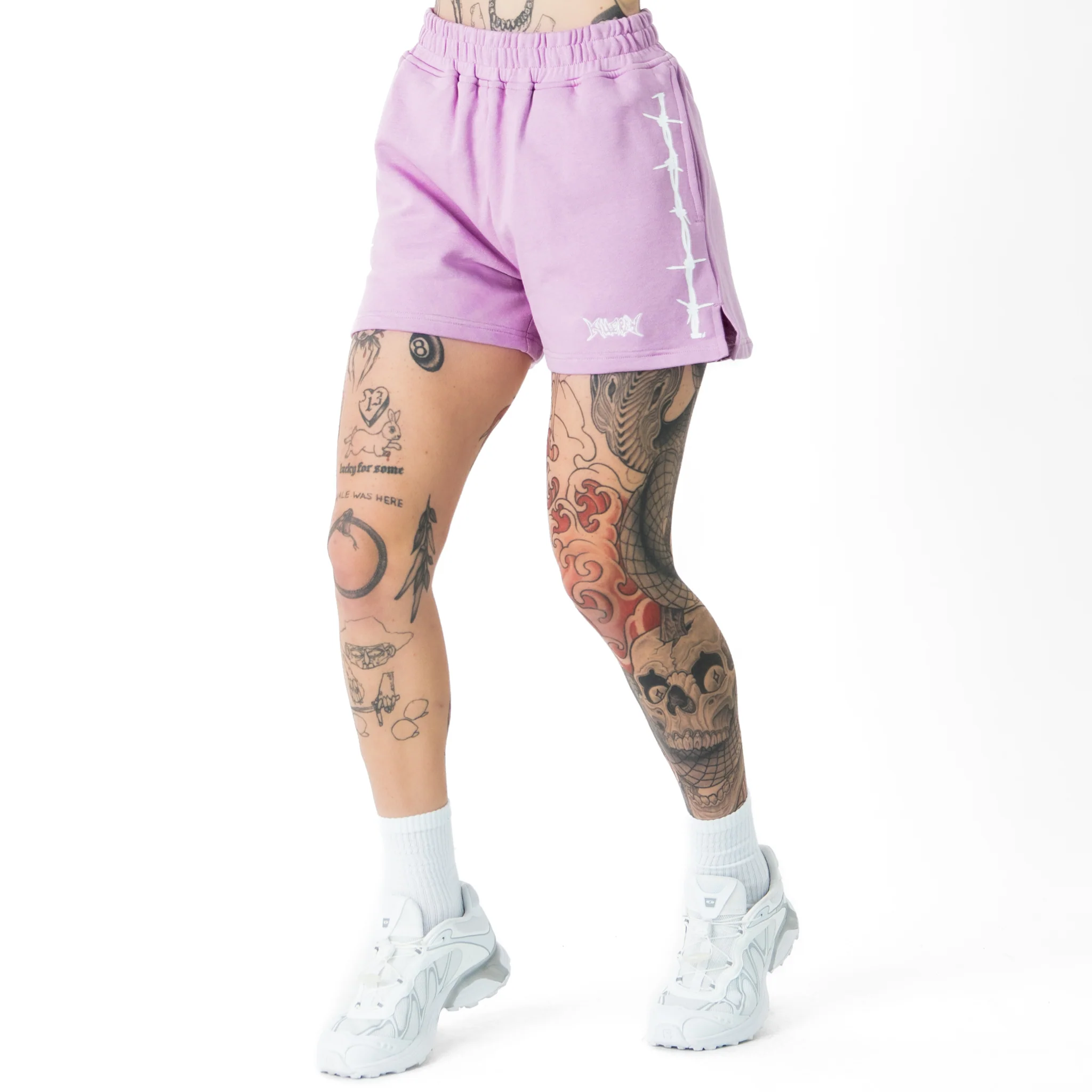COTTON SHORTS (MID THIGH CUT) BARBWIRE - PINK / WHITE - Image 5