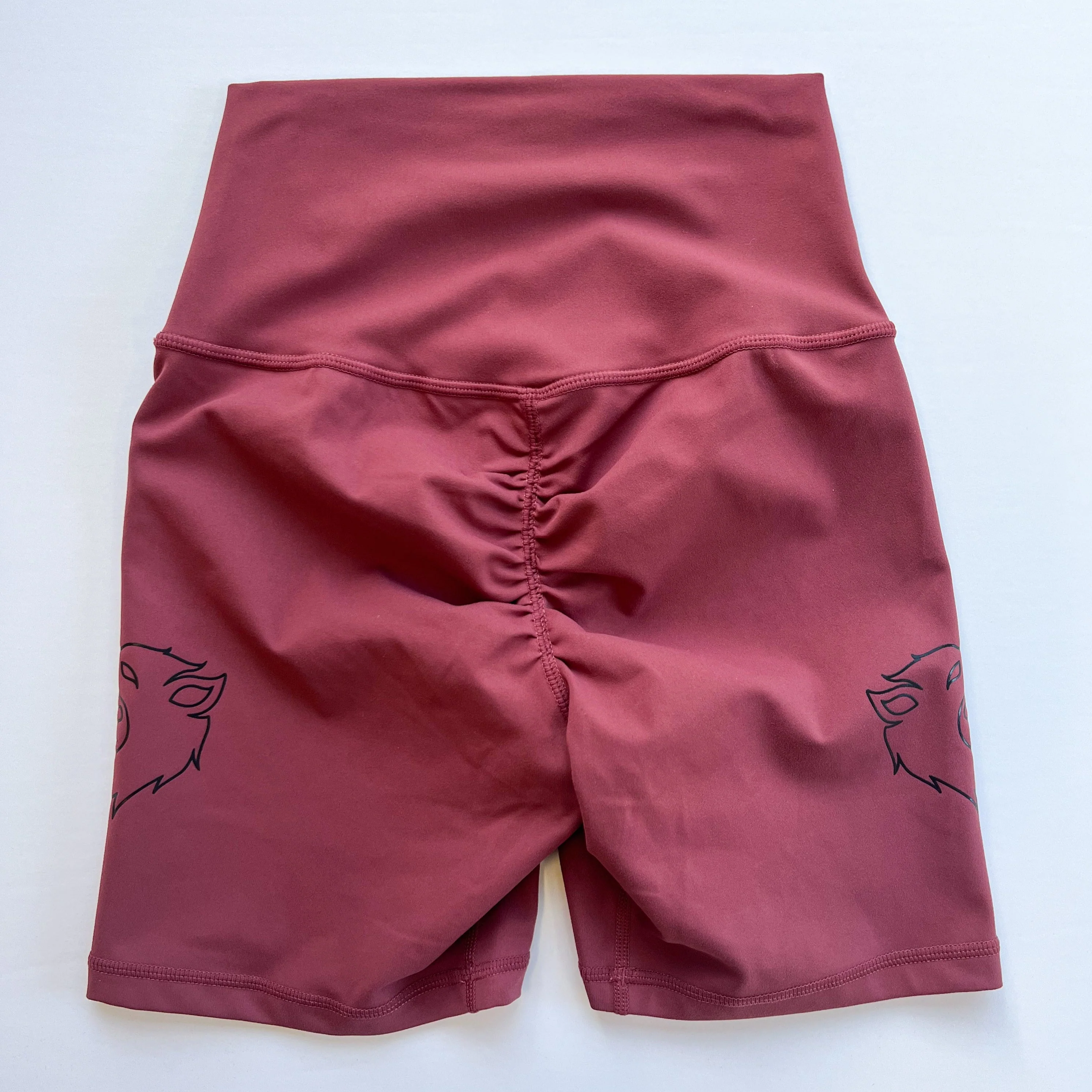 SCRUNCH WOLF BIKER SHORTS - MAROON / BLACK - Image 4