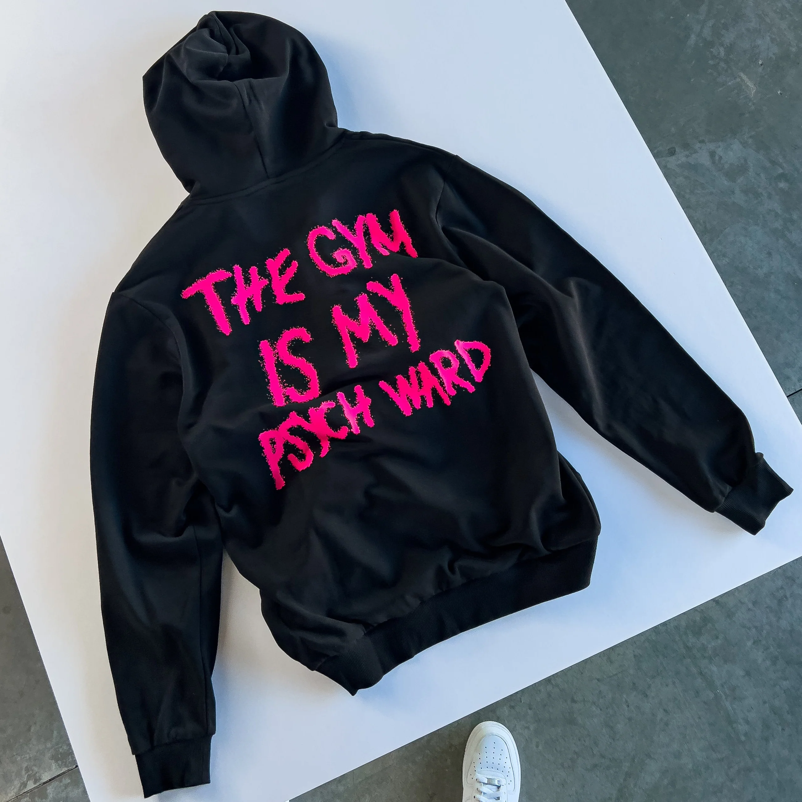 THE GYM IS MY PSYCH WARD HOODIE - PINK / BLACK - Image 3