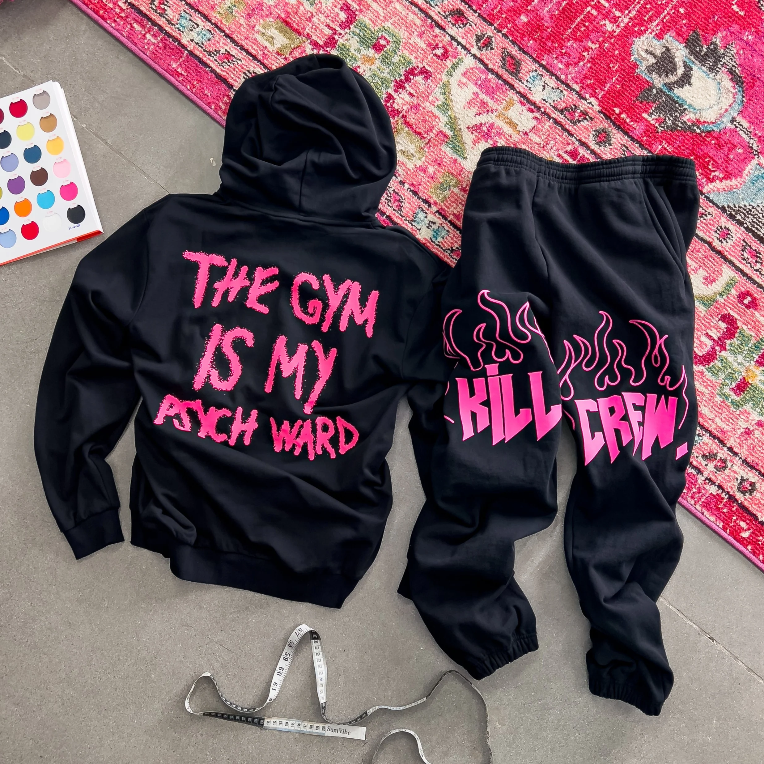 THE GYM IS MY PSYCH WARD HOODIE - PINK / BLACK - Image 4