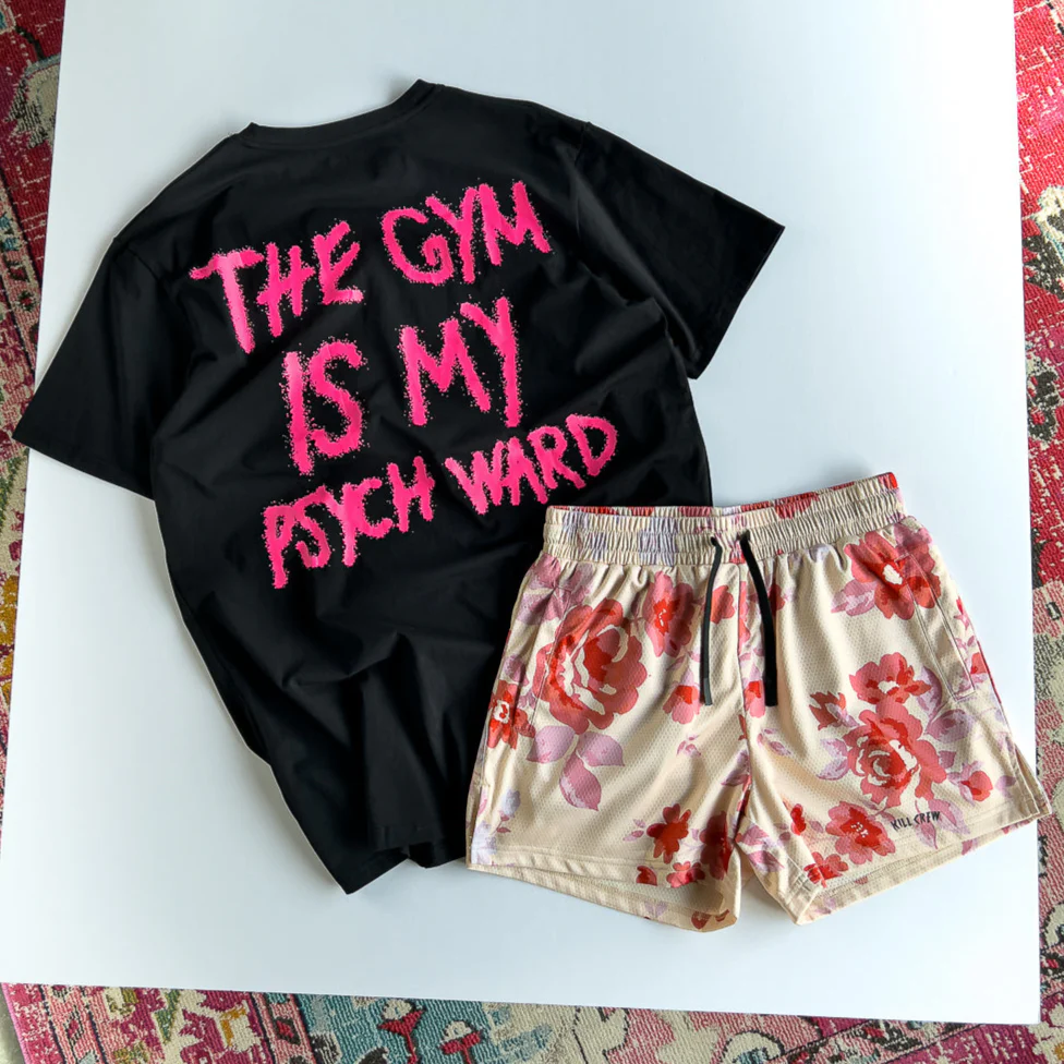 THE GYM IS MY PSYCH WARD T-SHIRT - PINK / BLACK - Image 5